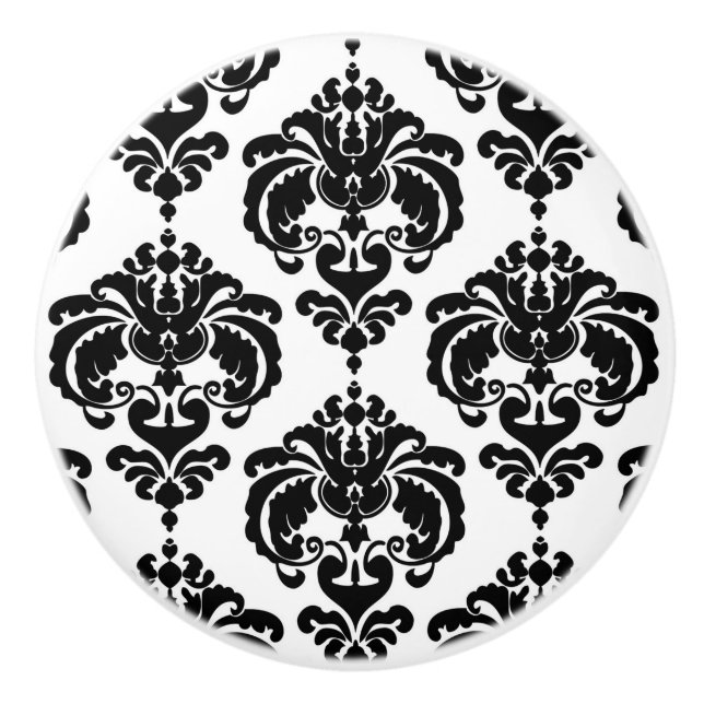 Bouton De Porte En Céramique Noir & Blanc Damask Elegant Chic Chambre Dresser (Devant)