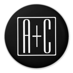 Bouton De Porte En Céramique Noir & Blanc Initiales de couple