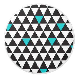 Bouton De Porte En Céramique Noir Blanc Sarcelle Turquoise Triangles Géométriqu