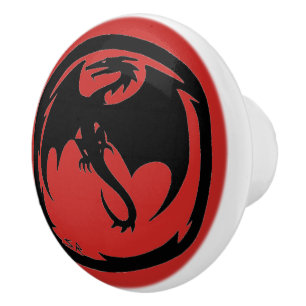 Bouton De Porte En Céramique Noir Dragon Rouge bouton en céramique