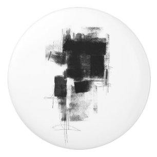 Bouton De Porte En Céramique Noir et blanc minimum Abstrait Artiste