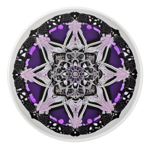 Bouton De Porte En Céramique Noir et violet Mandala Ceramic Knob