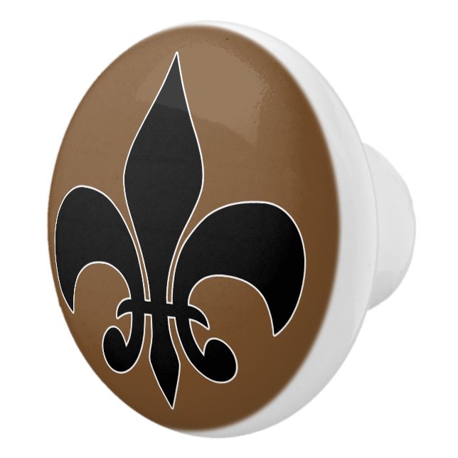 Bouton De Porte En Céramique Noir Fleur de Lis Céramique Personnalisé (Droite)