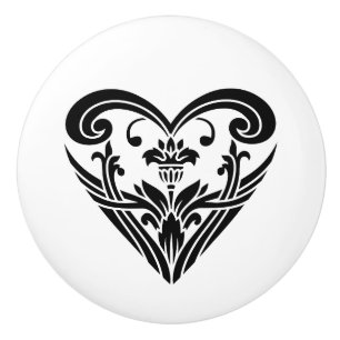 Bouton De Porte En Céramique Noir Ligne Art Coeur Fleur Abstraite conception