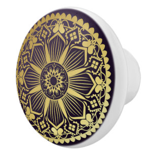 Bouton De Porte En Céramique Noir & Or Mandala Ceramic Knob