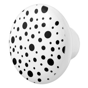 Bouton De Porte En Céramique Noir sur le Motif Polka blanc