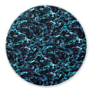 Bouton De Porte En Céramique Noir Violet & Bleu Aqua Électrique Choquant