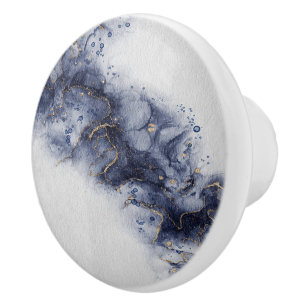 Bouton De Porte En Céramique Noix d'encre bleu foncé et or