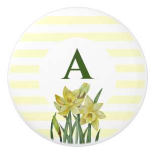 Bouton De Porte En Céramique Nom du monogramme Aquarelle Jaune Daffodiques Band