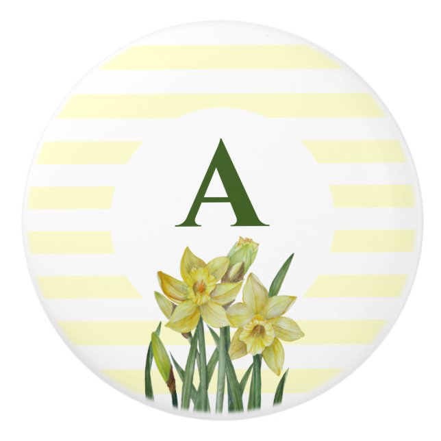 Bouton De Porte En Céramique Nom du monogramme Aquarelle Jaune Daffodiques Band (Devant)