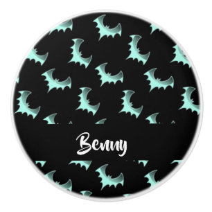 Bouton De Porte En Céramique Nom personnalisé Bats bleus