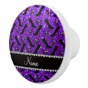 Bouton De Porte En Céramique Nom personnalisé indigo violet parties scintillant