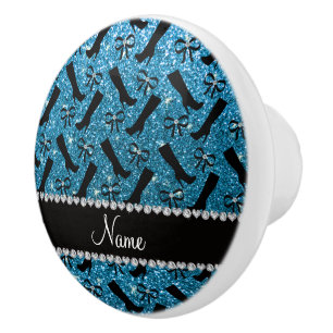 Bouton De Porte En Céramique Nom personnalisé sky bleu parties scintillant bott