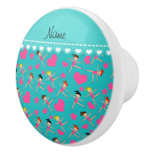 Bouton De Porte En Céramique Nom personnalisé turquoise fille gymnaste coeur ét