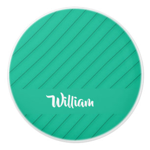 Bouton De Porte En Céramique Nom personnalisé vert diagonale plastique texturé