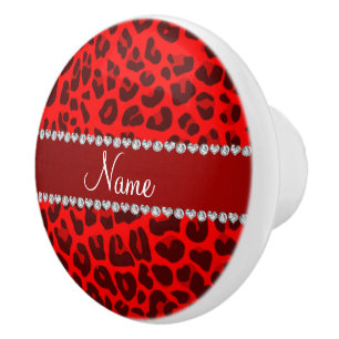 Bouton De Porte En Céramique Nom personnel neon rouge léopard motif