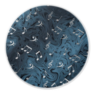Bouton De Porte En Céramique notes de musique argentées élégantes en bleu