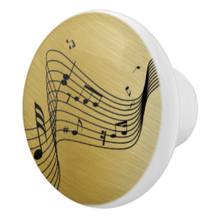 Bouton De Porte En Céramique Notes de musique dorées brossées