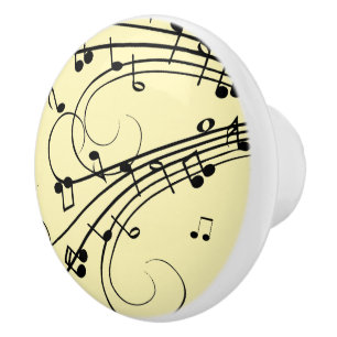 Bouton De Porte En Céramique Notes de musique fantaisie jaune