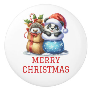 Bouton De Porte En Céramique Nounours d'ours panda et de hérisson pour Noël