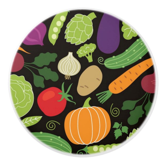 Bouton De Porte En Céramique Nourriture sur un arrière - plan noir (Devant)