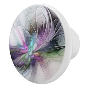 Bouton De Porte En Céramique Nouvelle vie, art abstrait et coloré de fantaisie