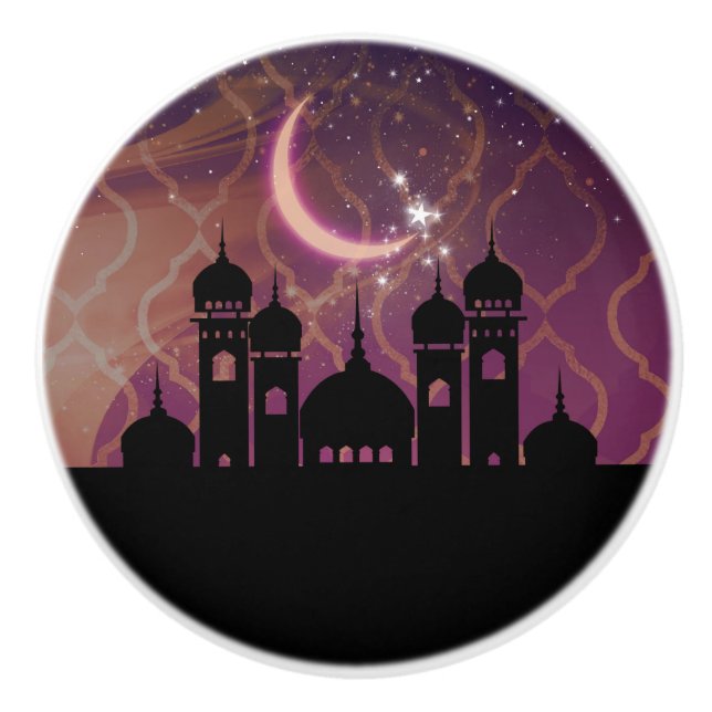 Bouton De Porte En Céramique Nuits marocaines Moyen-Orient violet rose (Devant)