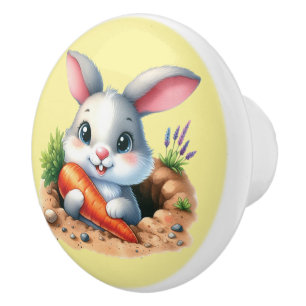Bouton De Porte En Céramique Nurserie de bébé lapin mignon 