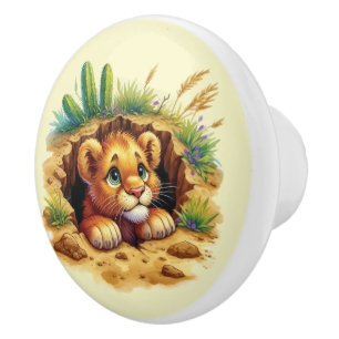 Bouton De Porte En Céramique Nurserie de lion pour bébés garçons mignons