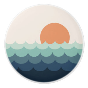 Bouton De Porte En Céramique Océan bleu intense au coucher du soleil