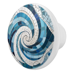 Bouton De Porte En Céramique Ocean Blue Whirl Mer Tourbillonnant Abstraite Faux