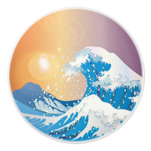 Bouton De Porte En Céramique Océan japonais d'art de la vague