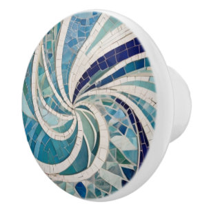 Bouton De Porte En Céramique Ocean Swirl Whirling Blue & White Sea thème Mosaic