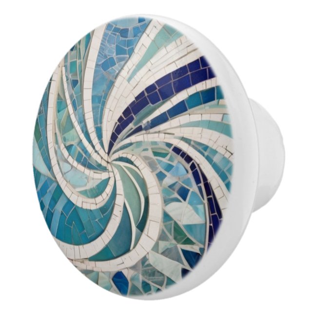 Bouton De Porte En Céramique Ocean Swirl Whirling Blue & White Sea thème Mosaic (Droite)