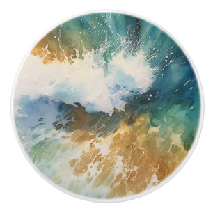 Bouton De Porte En Céramique Ocean Waves Watercolor Beach