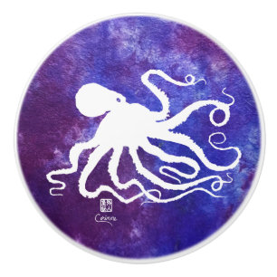 Bouton De Porte En Céramique Octopus 6 Blanc Sur Purple L - Noeud
