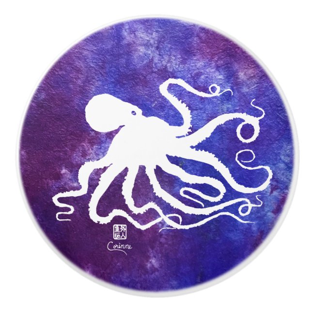Bouton De Porte En Céramique Octopus 6 Blanc Sur Purple L - Noeud (Devant)