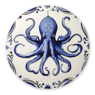 Bouton De Porte En Céramique Octopus Blue and White Sea thème Beach House