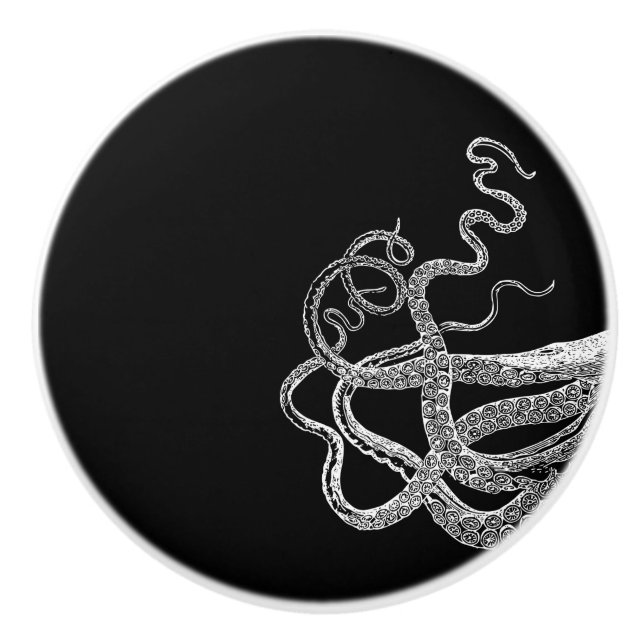 Bouton De Porte En Céramique Octopus Tentacles noir (Devant)
