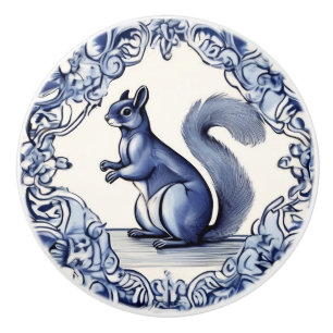 Bouton De Porte En Céramique Oécureuils boisés Art Marine Bleu et blanc