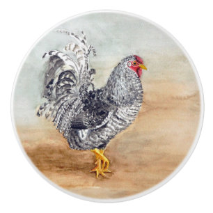 Bouton De Porte En Céramique OEuvre d'aquarelle de poulet Dominique