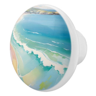 Bouton De Porte En Céramique Œuvre d'art vue de dessus du littoral