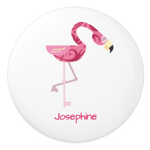 Bouton De Porte En Céramique Oiseau de Flamant rose rose personnalisé