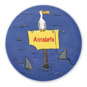 Bouton De Porte En Céramique Oiseau de mer amusant entouré de dessins animés de