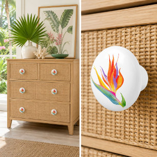 Bouton De Porte En Céramique Oiseau de Paradis Aquarelle 