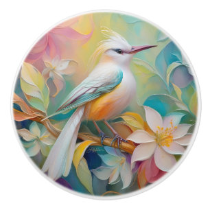 Bouton De Porte En Céramique Oiseau Fantastique à Dos Doré Touffu