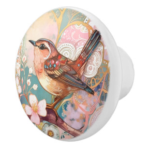Bouton De Porte En Céramique Oiseau mignon Art Nouveau Déco Inspo Floral
