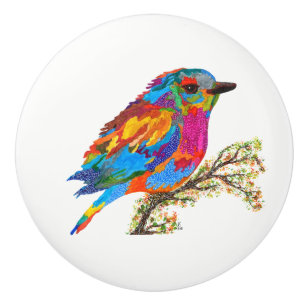 Bouton De Porte En Céramique Oiseau mignon et coloré sur un brassard de porte