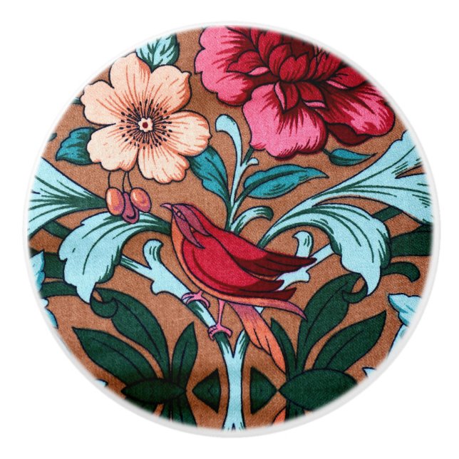 Bouton De Porte En Céramique Oiseau rouge Art nouveau (Devant)