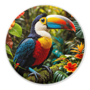 Bouton De Porte En Céramique Oiseau Toucan coloré
